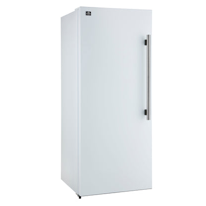 Forno Maderno 28-Inch Convertible Upright Freezer/Refrigerator in White with Antique Brass Handle, 13.6 cu.ft., Left Swing