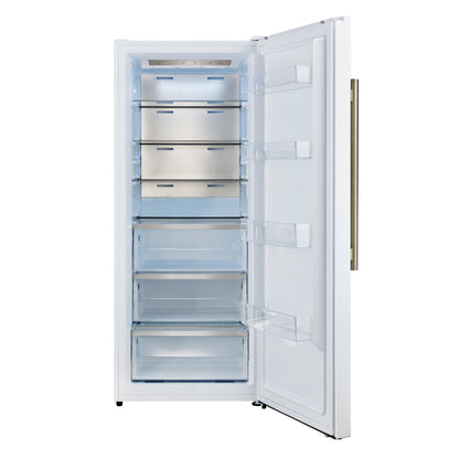 Forno Maderno 28-Inch Built-In Convertible Refrigerator in White with Antique Brass Handle, 13.6 cu.ft. Right Swing with Decorative Grill - 32-Inch Wide