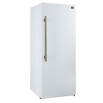 Forno Maderno 28-Inch Built-In Convertible Refrigerator in White with Antique Brass Handle, 13.6 cu.ft. Right Swing with Decorative Grill - 32-Inch Wide