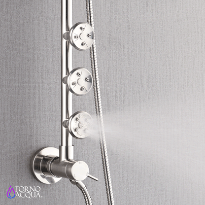 Forno Acqua AcquaSPA Retrofit Shower, Overhead Rainfall Shower, Handheld Shower Head, Body Jets, 6 Way Diverter, Brushed Nickel Finish, 1.8 GPM Flow Rate