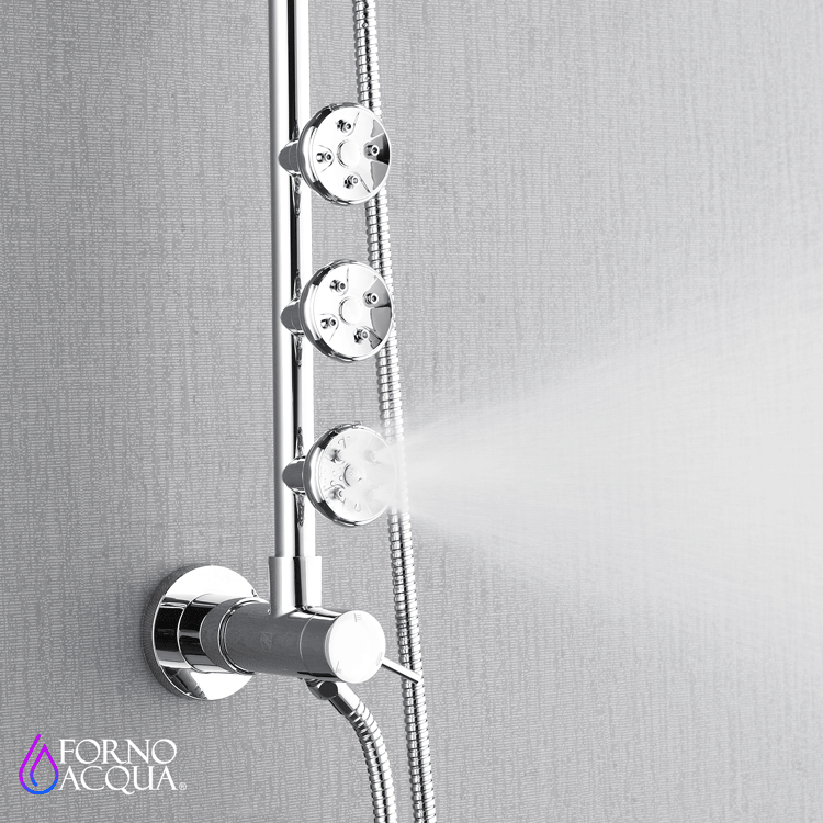 Forno Acqua AcquaSPA Retrofit Shower, Overhead Rainfall Shower, Handheld Shower Head, Body Jets, 6 Way Diverter, Polished Stainless Steel Finish, 2.5 GPM Flow Rate