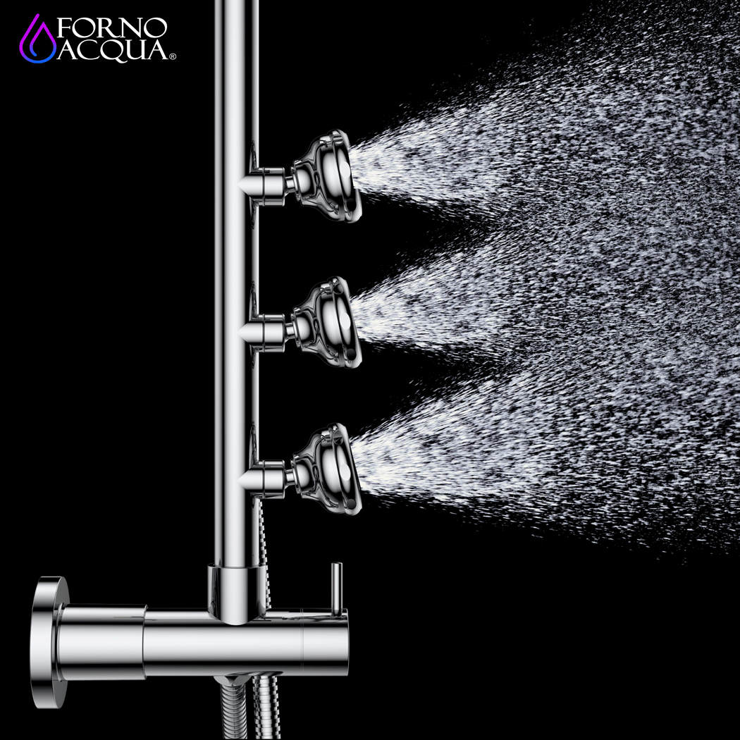 Forno Acqua AcquaSPA Retrofit Shower, Overhead Rainfall, 8 Inch Shower Head, Handheld Shower Head, Body Jets, 6 Way Diverter, Brushed Nickel Finish, 2.5 GPM Flow Rate
