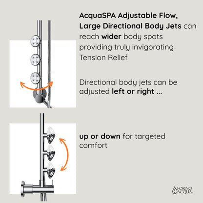 Forno Acqua AcquaSPA Retrofit Shower, Overhead Rainfall, 8 Inch Shower Head, Handheld Shower Head, Body Jets, 6 Way Diverter, Brushed Nickel Finish, 2.5 GPM Flow Rate