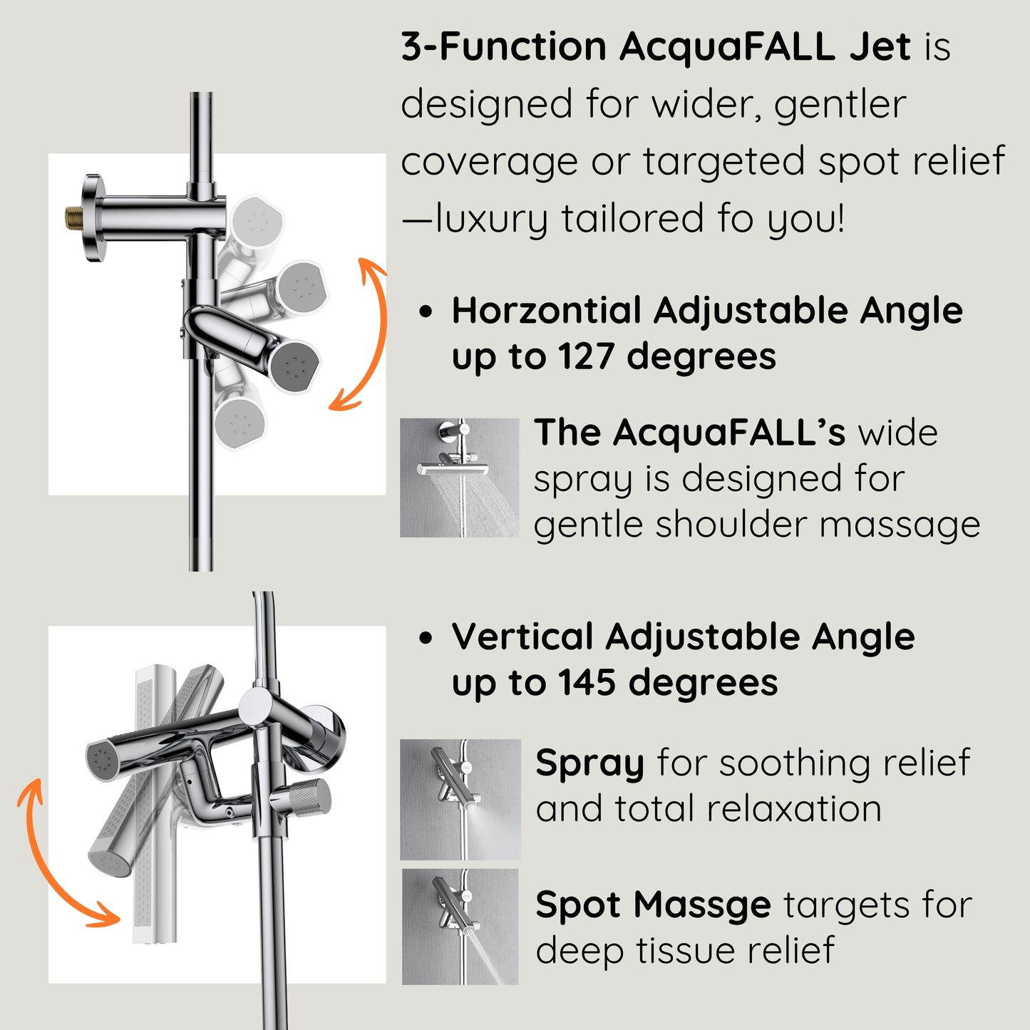 Forno Acqua AcquaFALL Shower, Brushed Nickel Finish, Overhead Rainfall Shower, Handheld Shower Head, Body Jets, 2.5 GPM Flow Rate