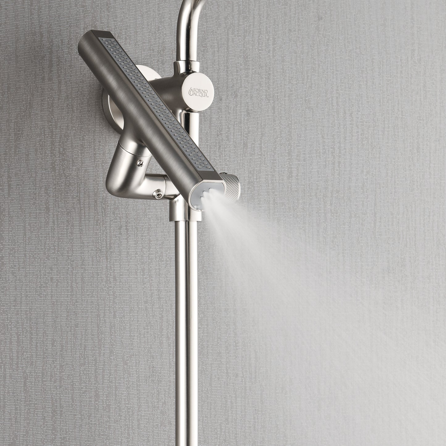 Forno Acqua AcquaFALL Shower, Brushed Nickel Finish, Overhead Rainfall Shower, 7 Way Diverter, Handheld Shower Head, Body Jets, 2.5 GPM Flow Rate