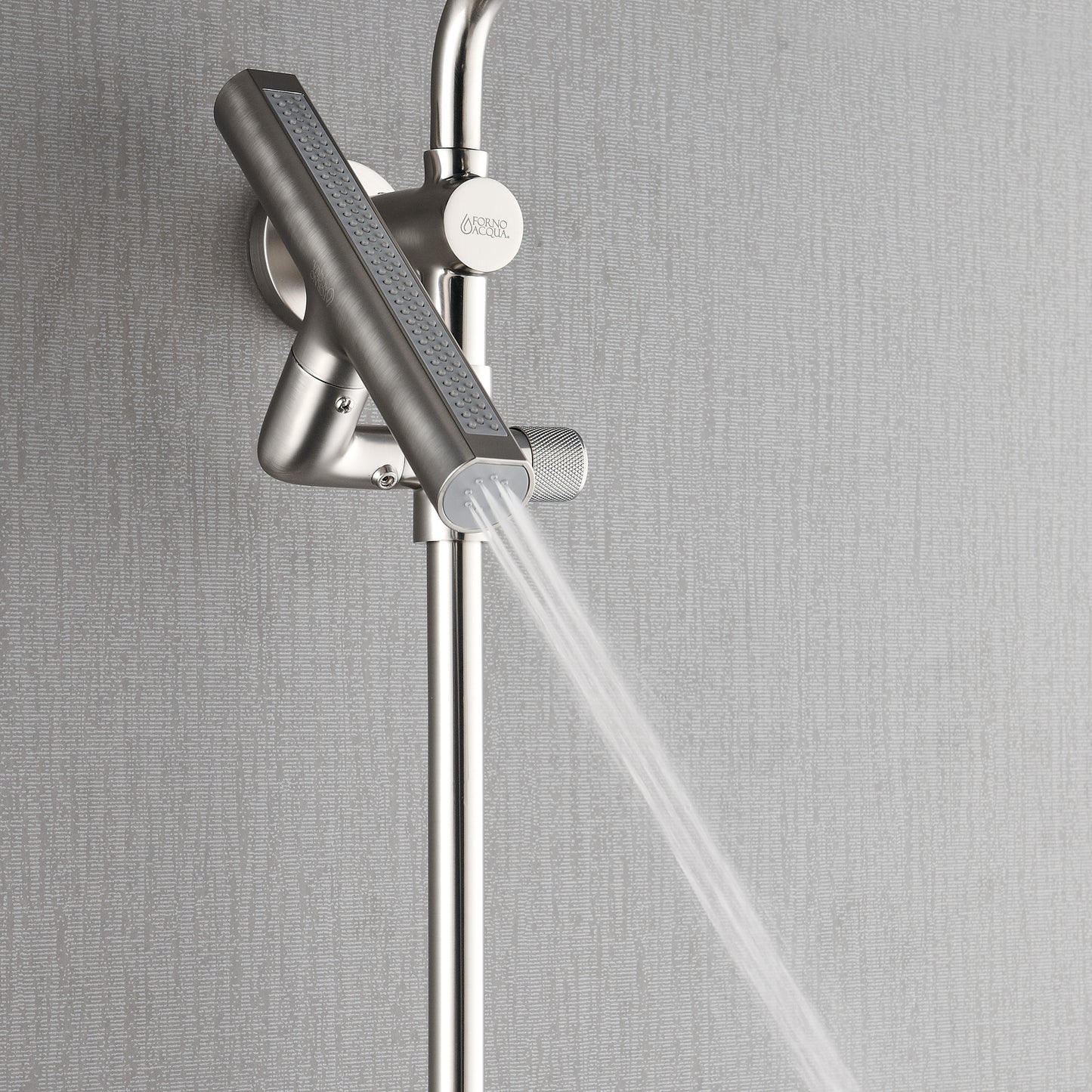 Forno Acqua AcquaFALL Shower, Brushed Nickel Finish, Overhead Rainfall Shower, 7 Way Diverter, Handheld Shower Head, Body Jets, 2.5 GPM Flow Rate