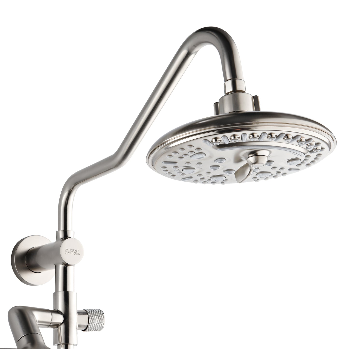 Forno Acqua AcquaFALL Shower, Brushed Nickel Finish, Overhead Rainfall Shower, 7 Way Diverter, Handheld Shower Head, Body Jets, 2.5 GPM Flow Rate