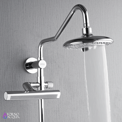Forno Acqua AcquaFALL Shower, Polished Stainless Steel Finish, Overhead Rainfall Shower, 7 Way Diverter, Handheld Shower Head, Body Jets, 2.5 GPM Flow Rate