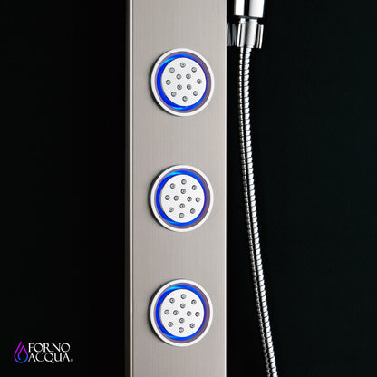 Forno Acqua AcquaSPA Shower Panel with SensoTemp, Stainless Steel, Overhead Rainfall Shower, Handheld Shower Head, Body Jets, 1.8 GPM Flow Rate