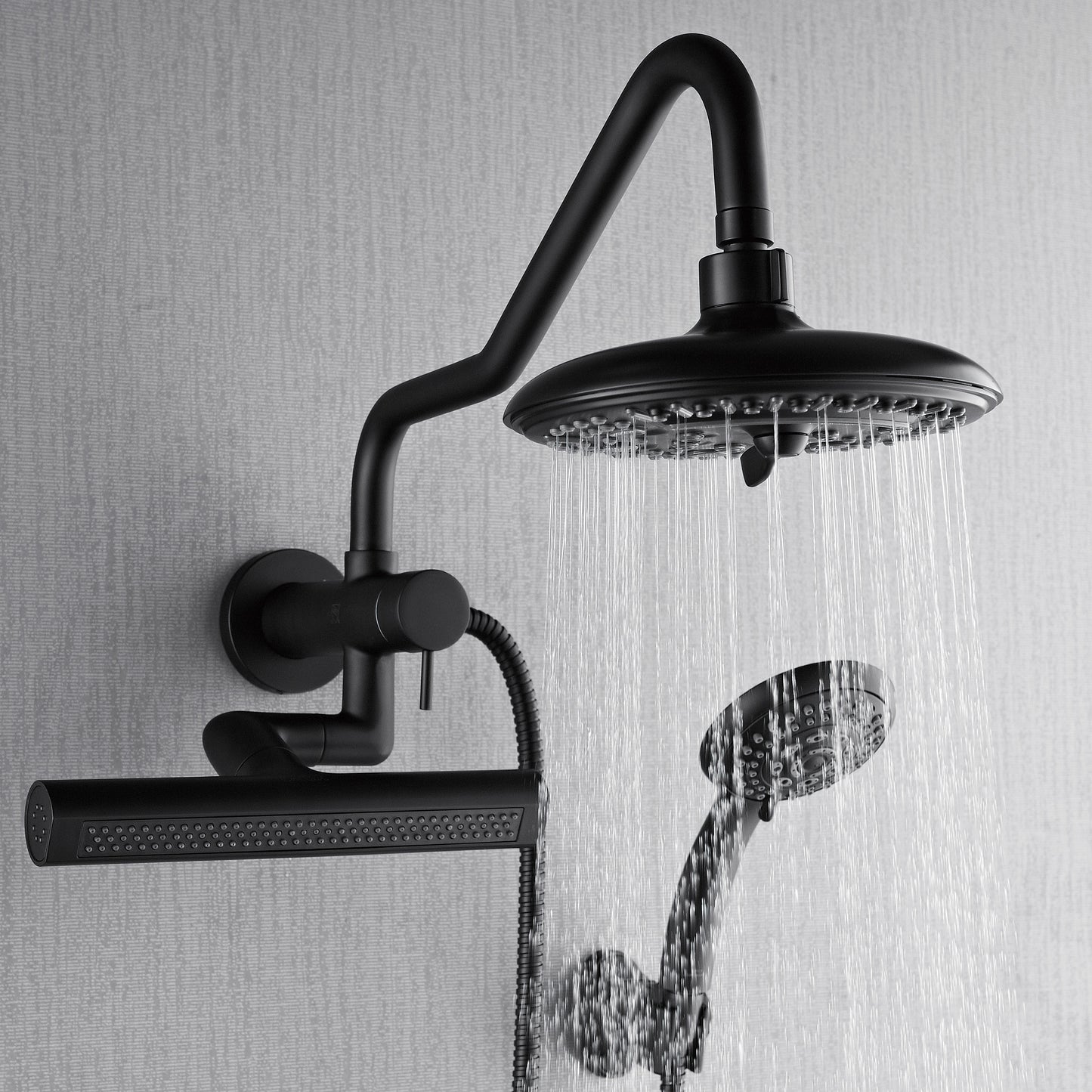 Forno Acqua AcquaFALL Mini 8 Inch Shower Head, Matte Black Finish, Overhead Rainfall Shower, Handheld Shower Head, Body Jets, 1.8 GPM Flow Rate
