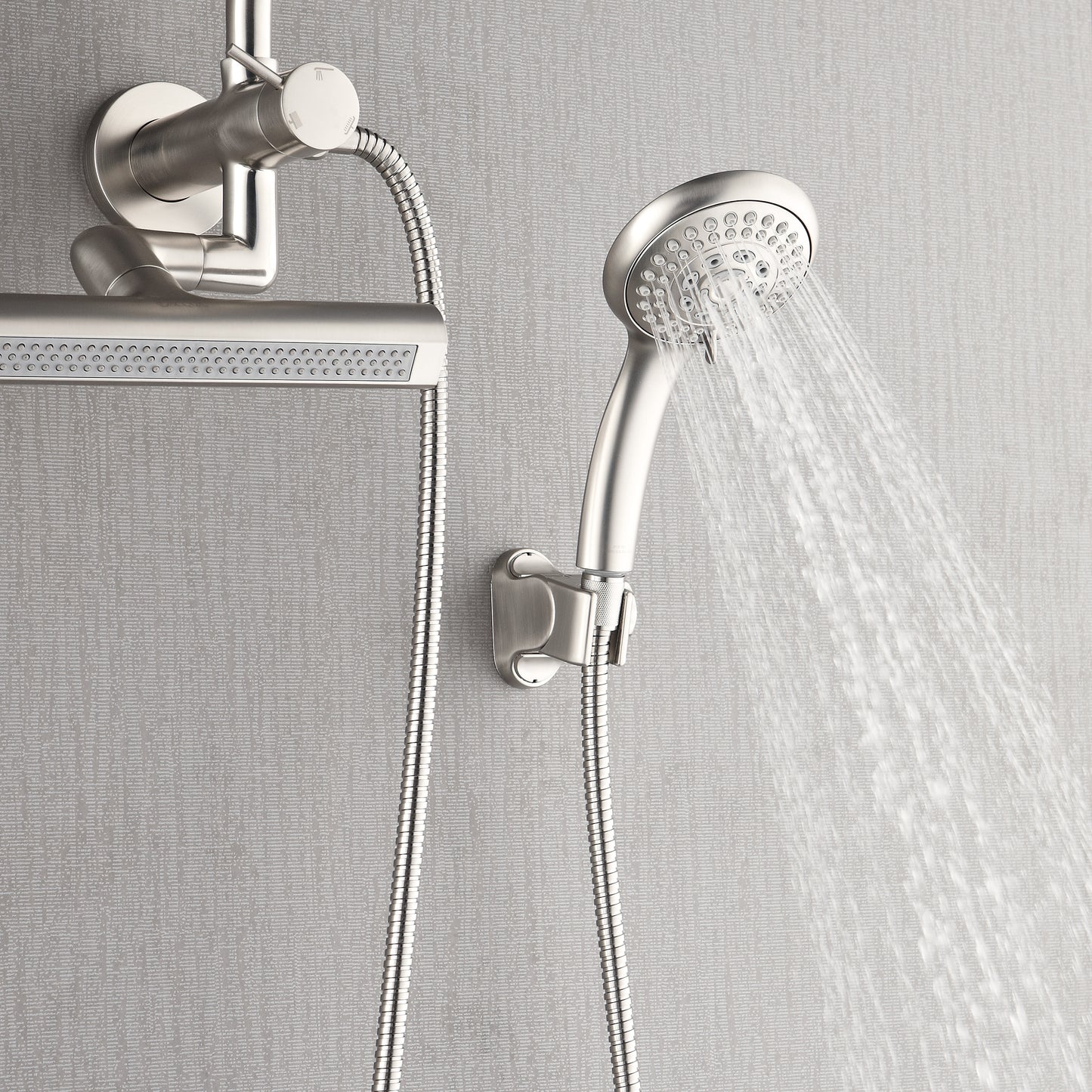 Forno Acqua AcquaFALL Mini 8 Inch Shower Head, Brushed Nickel Finish, Overhead Rainfall Shower, Handheld Shower Head, Body Jets, 1.8 GPM Flow Rate