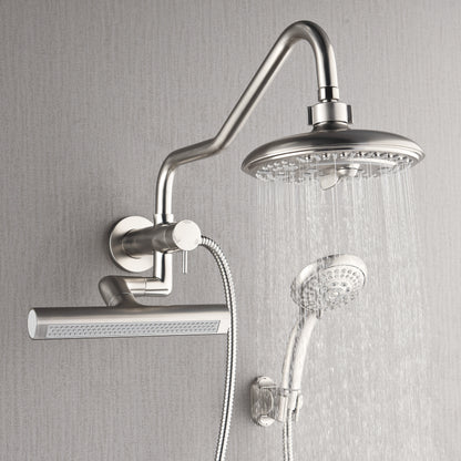Forno Acqua AcquaFALL Mini 8 Inch Shower Head, Brushed Nickel Finish, Overhead Rainfall Shower, Handheld Shower Head, Body Jets, 1.8 GPM Flow Rate