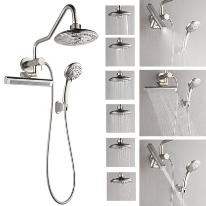 Forno Acqua AcquaFALL Mini 8 Inch Shower Head, Brushed Nickel Finish, Overhead Rainfall Shower, Handheld Shower Head, Body Jets, 2.5 GPM Flow Rate