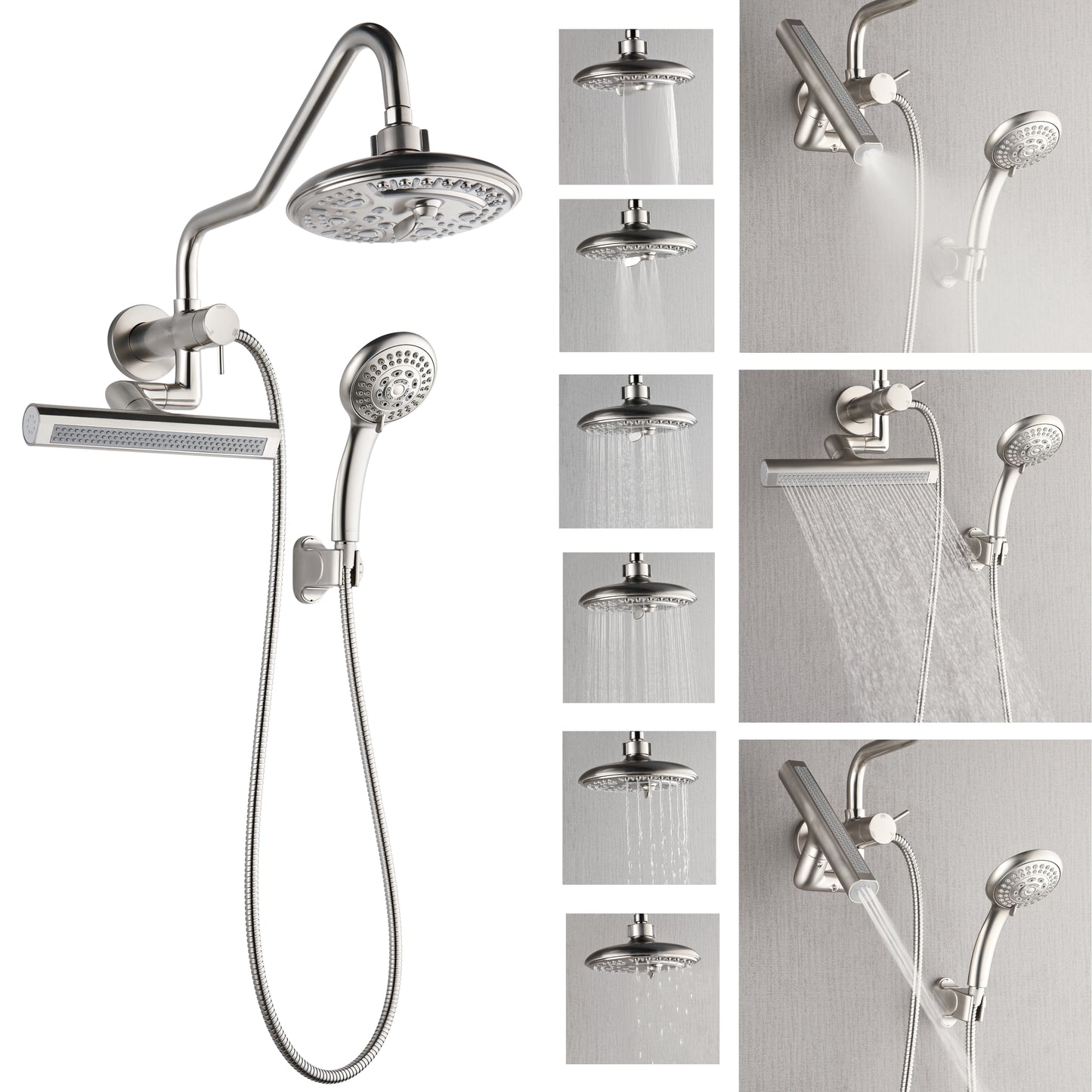 Forno Acqua AcquaFALL Mini 8 Inch Shower Head, Brushed Nickel Finish, Overhead Rainfall Shower, Handheld Shower Head, Body Jets, 1.8 GPM Flow Rate