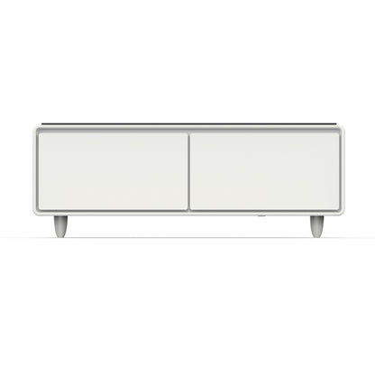 Forno Evoluto Tavolo 51-Inch White Smart Coffee Table – Dual Refrigerator Drawers, Bluetooth 5.0 Audio, Wireless Charging & RGB Ambient Light