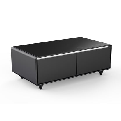 Forno Evoluto Tavolo 51-Inch Black Smart Coffee Table – Dual Refrigerator Drawers, Bluetooth 5.0 Audio, Wireless Charging & RGB Ambient Light