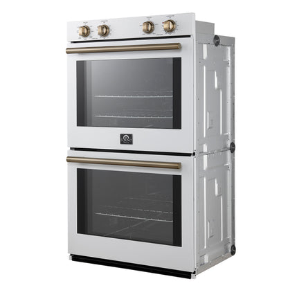 Forno Vomero 30-Inch Double Wall Oven, White, 10 cu.ft Total Capacity, 7100W Convection, Mechanical Controls, Manuel Steam Clean