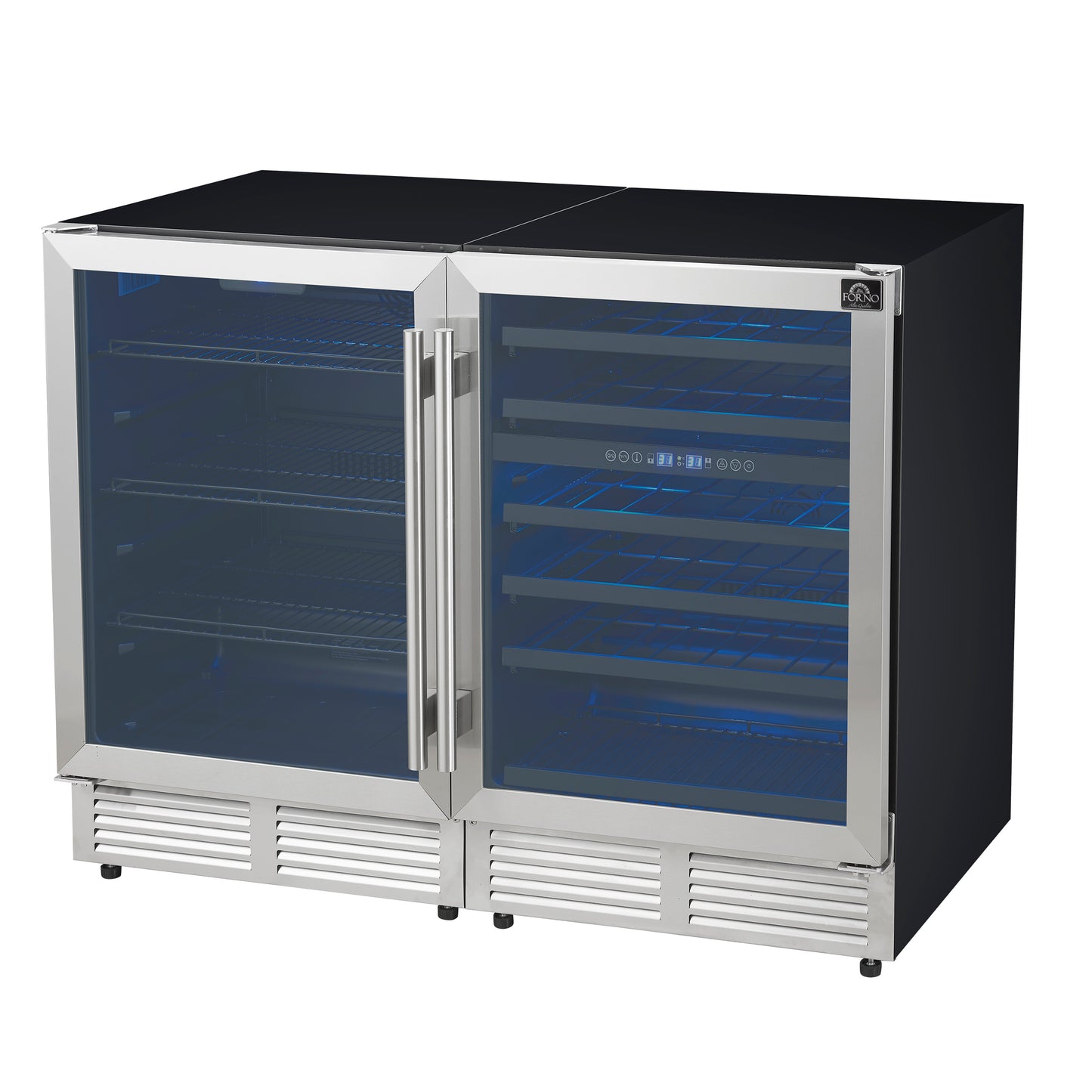 Gemello 48 Inch Side-by-Side Wine and Beverage Cooler in Stainless Steel, French Door, 9.6 cu. ft.