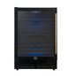 Forno Frescolino 24 Inch Beverage Cooler, Black with Antique Brass Handles, with LED Lighting, Triple Glass Door, 188 Can Capacity, Built-In or Freestanding