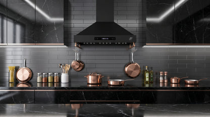 Forno Venezia 36 Inch Wall-Mounted Range Hood in Black with Touch Controls and Baffle Filters